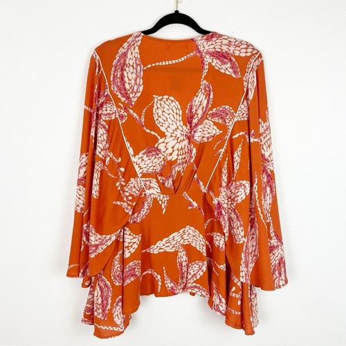 Maurices Womens Top Floral Flounce Sleeve Peplum Boho Plus Size 2X Orange NWT - Picture 3 of 10