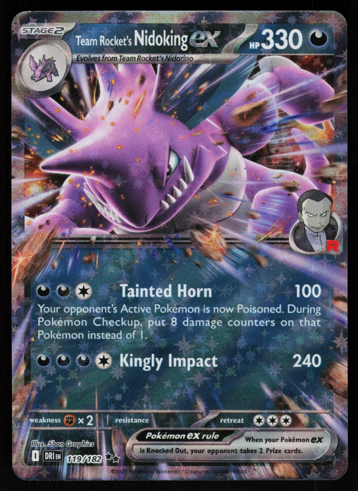 Team Rocket's Nidoking ex 119/182 Destined Rivals Holo NM/M Pokemon Graphics