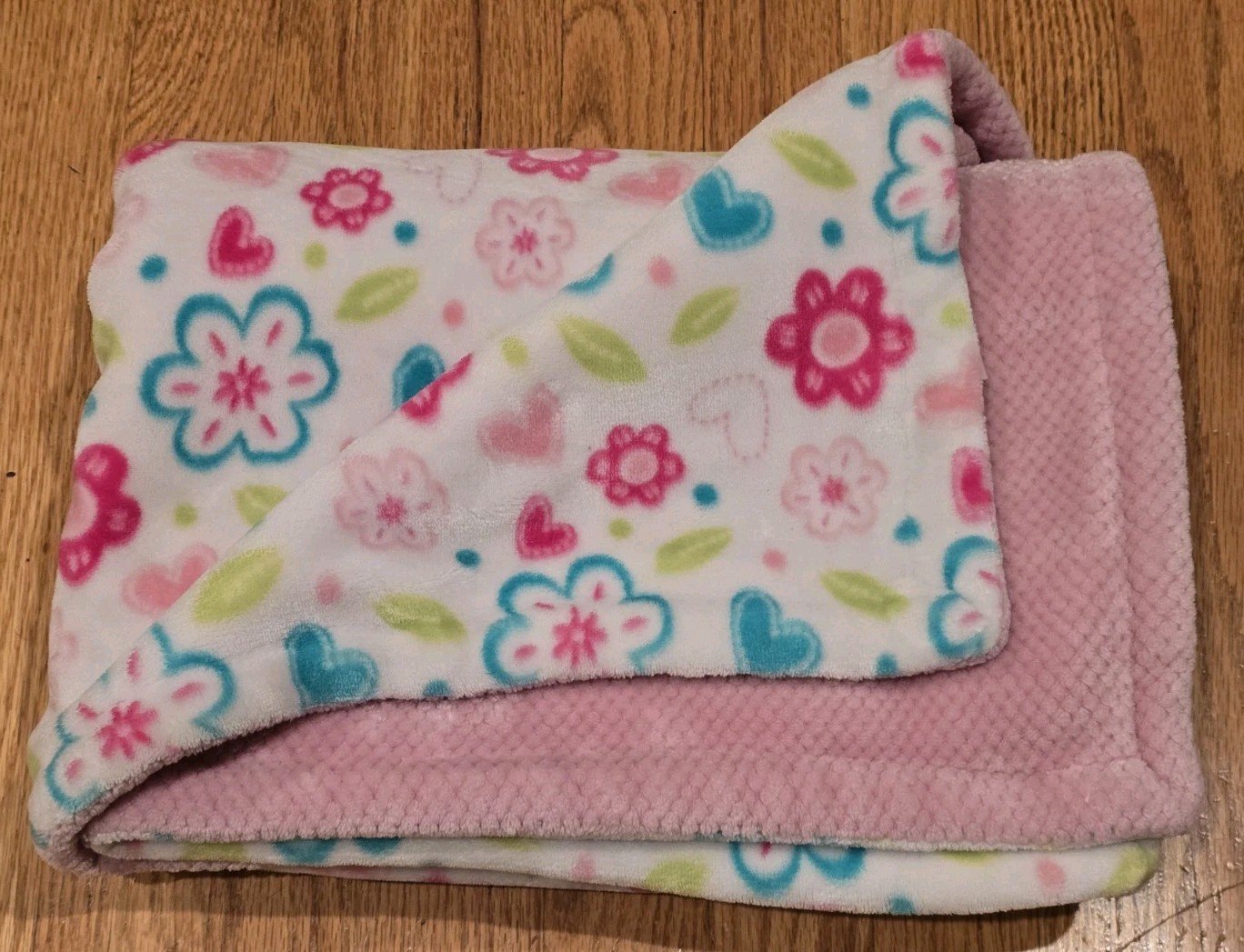 Little Miracles Costco Pink White Blue Flowers Floral Heart Baby Plush Blanket