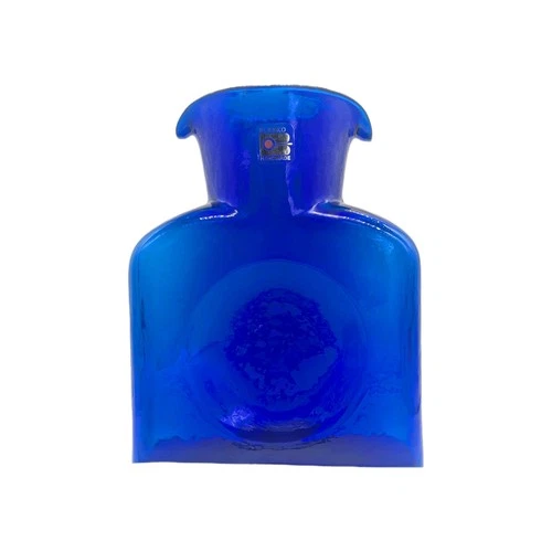 Blenko Cobalt Blue Water Bottle Double Spout Hand Blown Glass Vase Asis