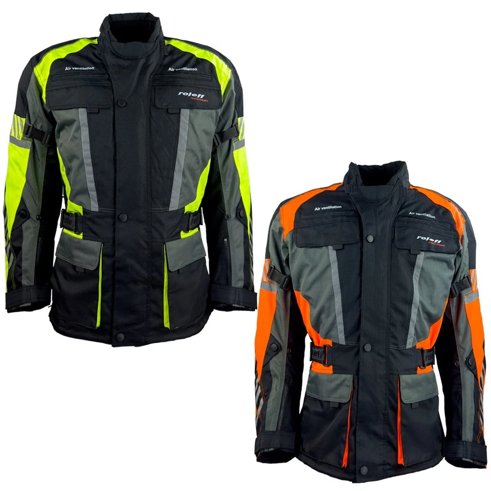 Roleff Racewear lange Motorradjacke mit Protektoren und auffälligen Neon Design