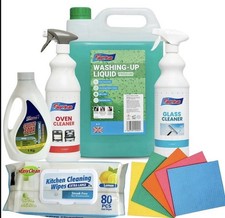 Cleaning Bundle 5L Washing Up Liquid, Glass Cleaner, Oven Cleaner & Wipes 3.91 per litre