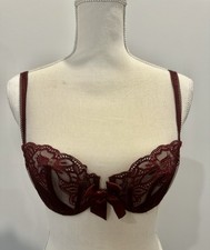 VICTORIA  S SECRET Vintage 2008 Embroidered Balconet Bra 34B Red Maroon