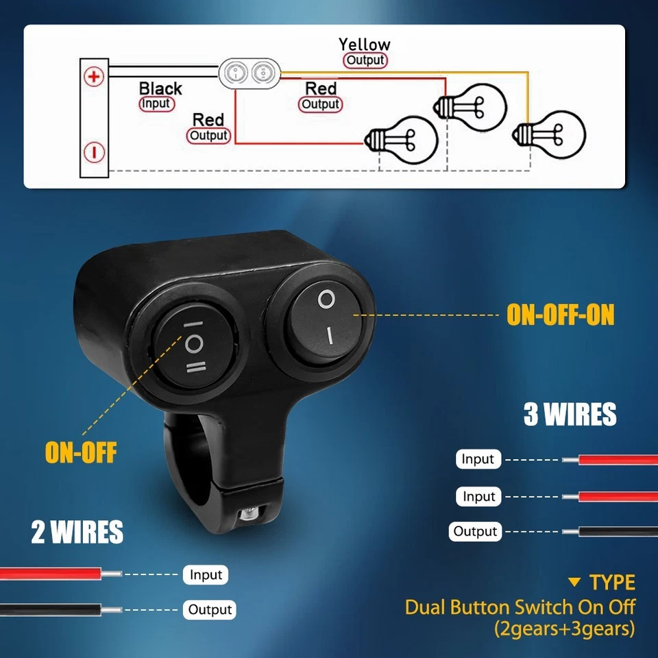 7/8" Dual Button On&Off Switch Handlebar Motorcycle ATV Headlight Fog Spot Light Foto 4 de 4