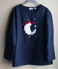 Fashion Bug Navy Holiday Embellished Sweatshirt Vintage Santa Plus Size 18/20W