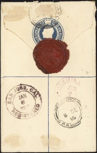 STRAITS SETTLEMENTS, 1916. Reg Letter H&G 4, 110 (2), San Jose, CA