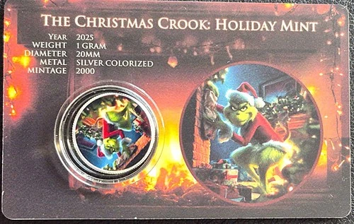 2025 1G .999 SILVER COLORIZED THE CHRISTMAS CROOK HOLIDAY MINT, SCOOGE 1 of 1000