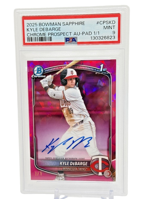 2025 Bowman Chrome Sapphire Kyle DeBarge 1st Bowman Auto Padparadscha 1/1 PSA 9