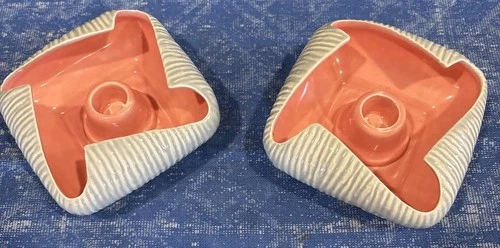 Vintage 1950's Red Wing Pottery Candle Stick Holders Set Textured