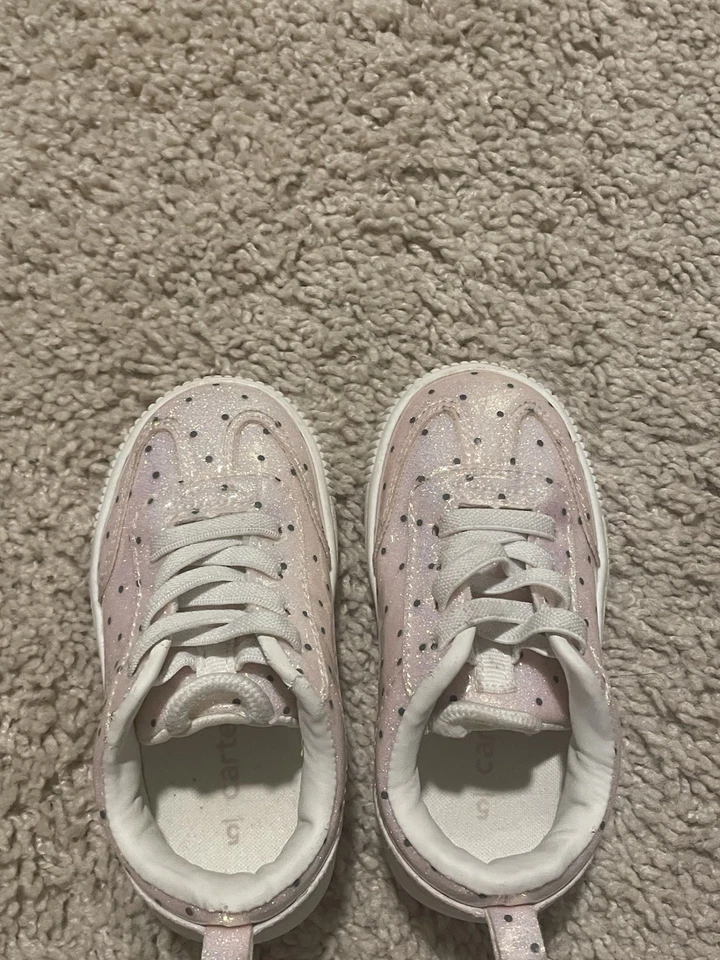 Carters Girls Pink And White Sneakers Toddler Size 5 Polka Dot - Image 4 of 4