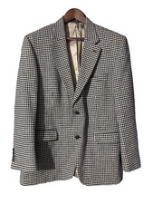 Lands End Men's sz 43R Herringbone 100 Wool Blazer Brown/Tan