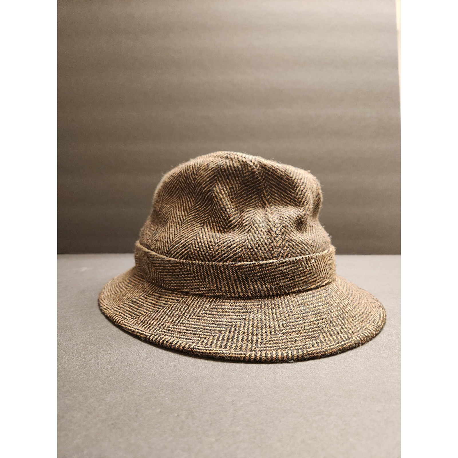DORFMAN PACIFIC HEADWEAR Men Fedora Hat M Brown Gray Herringbone Tweed Old Money