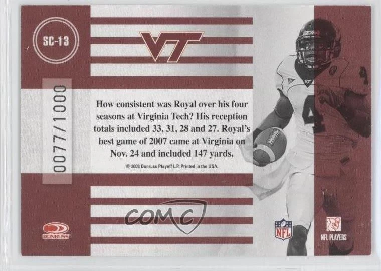 2008 Donruss Classics School Colors /1000 Eddie Royal #SC-13 Rookie RC - Image 2 of 2