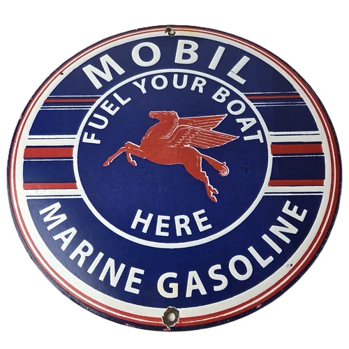 Vintage Mobil Porcelain Sign - Pegasus Mobilgas Marine Gas Pump Service Sign