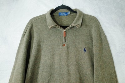 Polo Ralph Lauren Hunter Green Quarter Zip XXL Suede Zip Pull Blue Pony