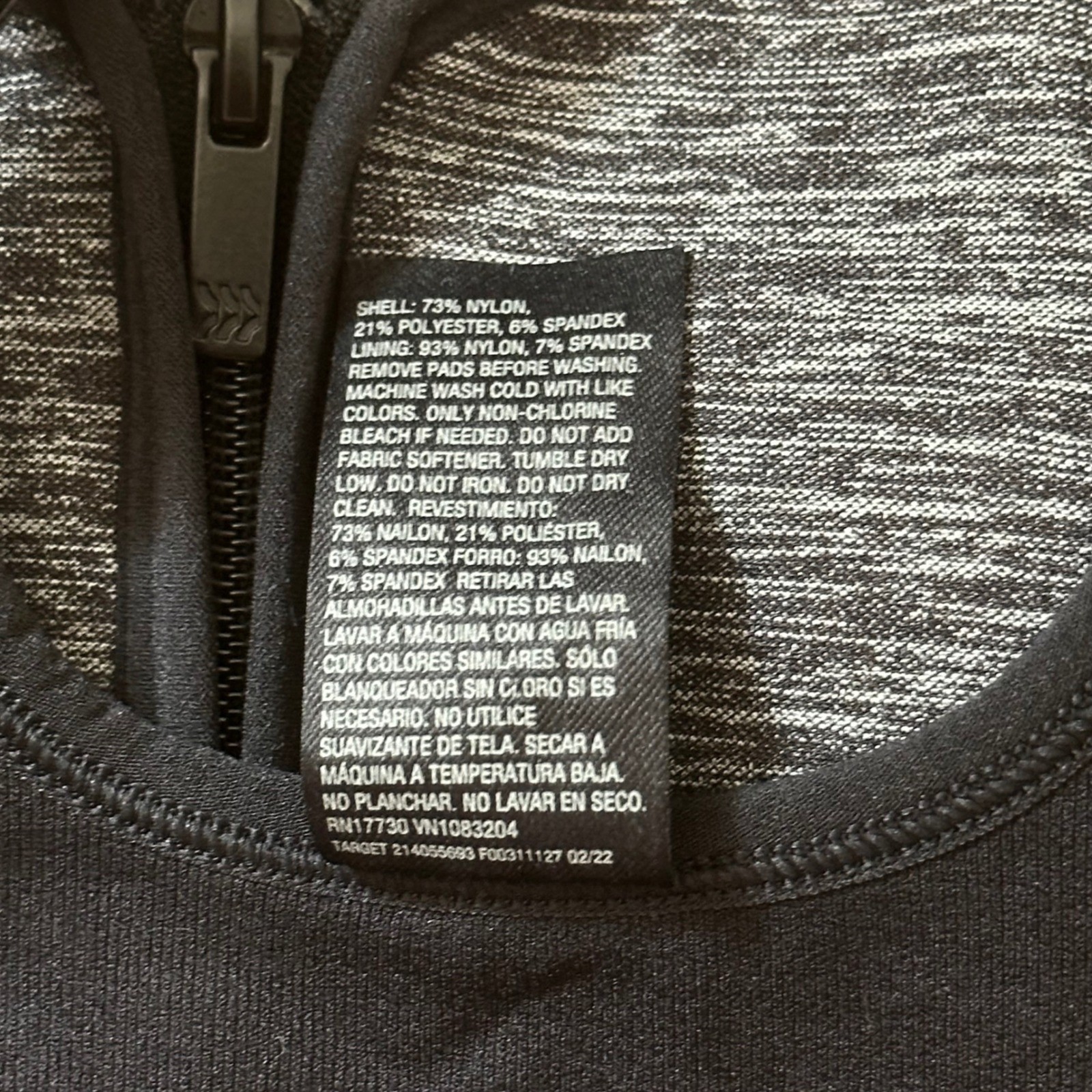 All in Motion Seamless Zip Front Sports Bra Heathered Gray Workout Size M