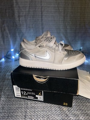 Jordan Air Jordan 1 Low Shoes Kids Size 11C Silver Metallic