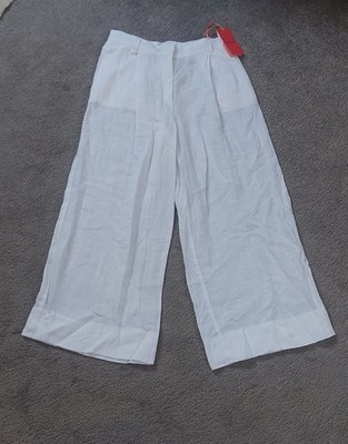 Max & Co Max Mara White Linen Wide Leg Trousers | Size 10-12 | Sz 42 Italy | New