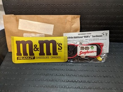 VINTAGE 1989 M&Ms CANDY ADVERTISING PROMO SUNGLASSES with CASE + STRAP .. unused