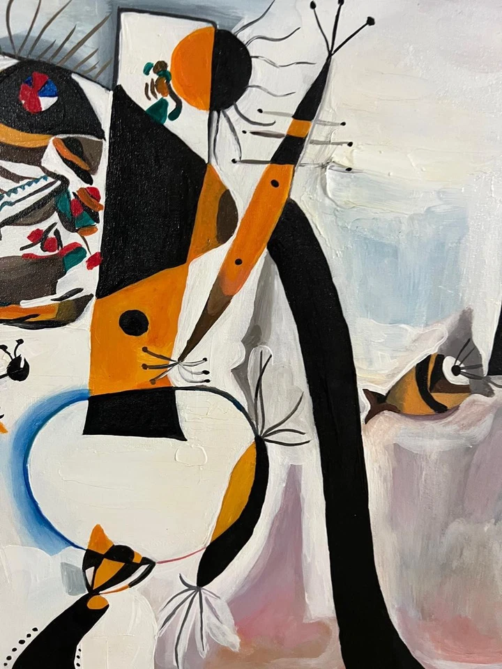 Joan Miró - Amazing Oil Canvas Painting - Surrealism Style - Signed - With Label - Image 3 of 4