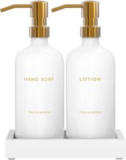 Soap Dispenser Bathroom Set - Hand Soap and Lotion Dispenser Set with Tray, Mod