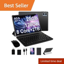 Oangcc 10 Inch Android Tablet 12GB RAM 128GB ROM Black keyboard mouse