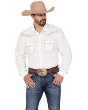 Wrangler Men's Rock 47 By Embroidered Long Sleeve Pearl Snap Western Shirt -