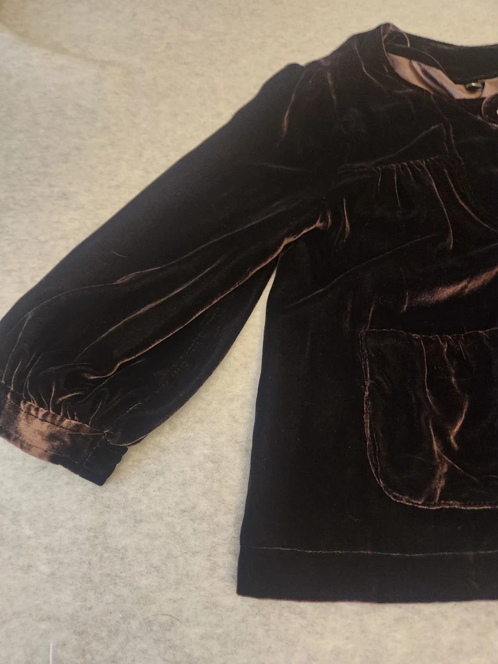 Chaqueta Columpio Ambition Terciopelo Pequeña Marrón Mezcla Seda Forrada Parche Bolsillos Babydoll Foto 3 de 4