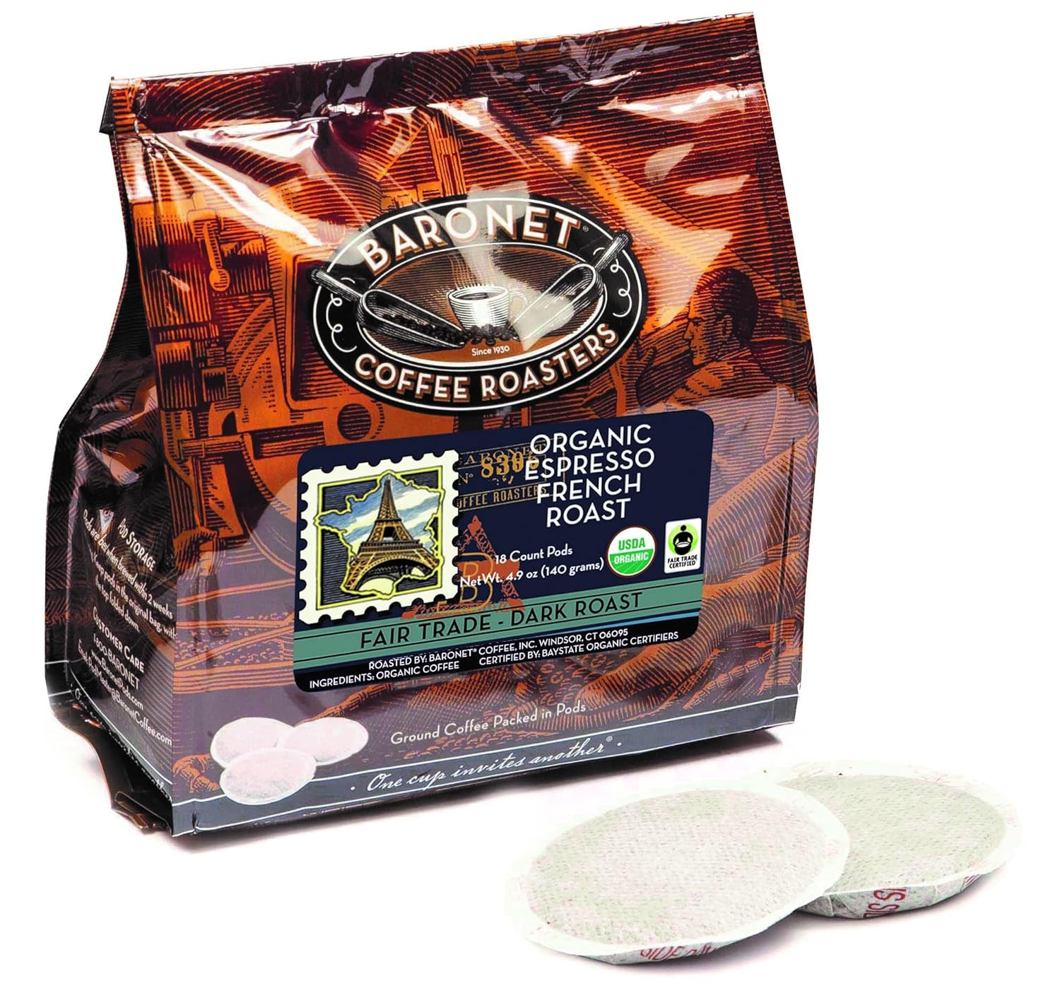 Pods [Organic Espresso French Roast-54 Pods] Single Cup Use for Senseo Machine -