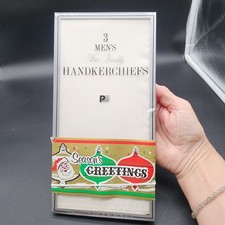 3 NEW Vintage Paris Men's White Handkerchiefs Original Packaging NOS Poly Cotton