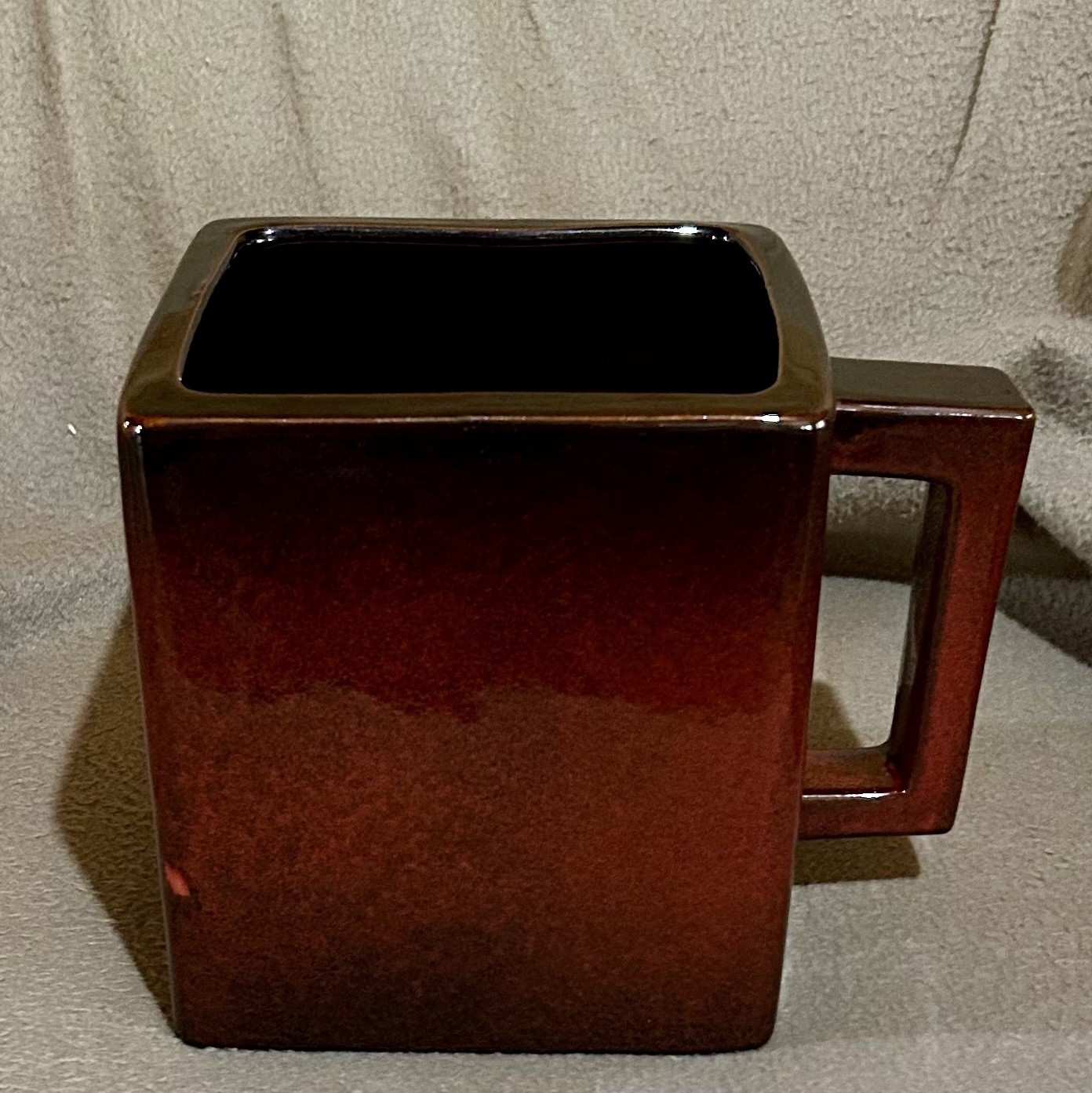 6" Square Ceramic Art Pottery Mug Coffee Cup Planter Brick Brown Handle Vase Pot