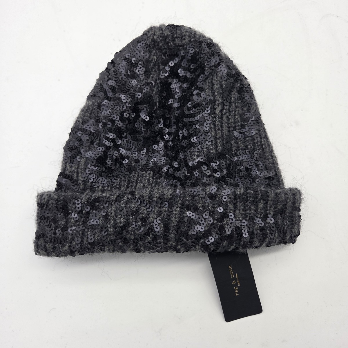 Rag & Bone Women Liza Sequin Beanie Dark Grey Wool Mohair Blend Winter Hat NWT Rag & Bone Liza Sequin Wool Mohair Beanie Dark Grey Womens  main image 3