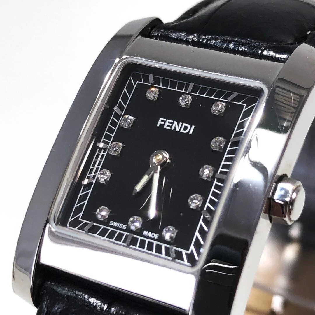 フェンディの腕時計 Fendi 7000L Classico Quartz Watch 12 Diamond Markers Black