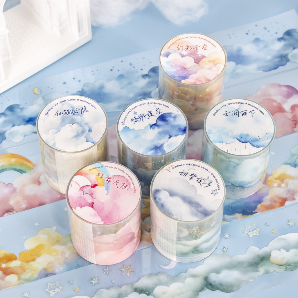 Sky Clouds PET Adhesive Tape Journal Planner Decorative Stickers Paper