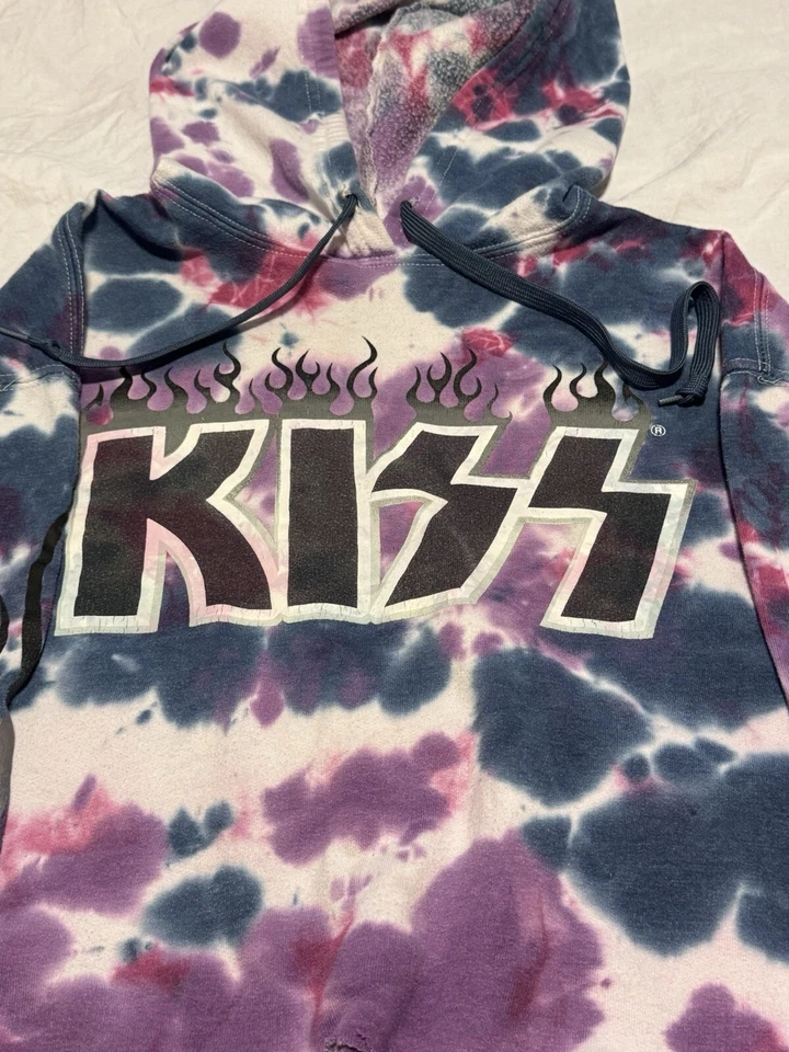 Sudadera con Capucha KISS Mujer Tie-dye Rosa Gris Borde Corto Vivo, Top Corto, Talla XS Foto 2 de 4