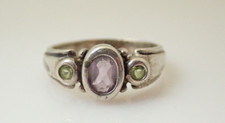 Vintage M Signed Amethyst Peridot Gemstone Sterling Silver Band Ring Sz 8.25