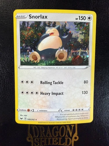 Pokemon Card Sword & Shield Base Cosmos Holographic Snorlax 140/202 Near Mint