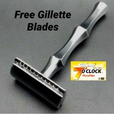 Silver Safety Razor Double Edge Shaving German Stainless Steel Handle  Blades