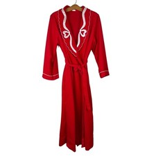 Vintage Sweet Life Tie Waist Robe Polyester Red Sleepwear Size Large Feminine