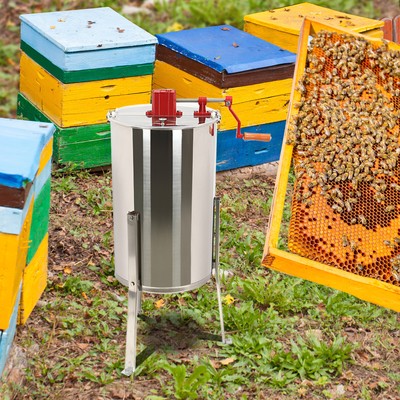 3 Rahmen Honigschleuder Edelstahl manuelle Imkerei Gewinnung Bienenhaus NEU