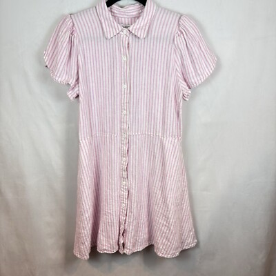 Alexis Target Women's Pink white striped short sleeve linen shirt dress Medium