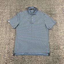 RLX Polo Shirt Mens Medium Blue Stripe Feather Ralph Lauren Performance Golf