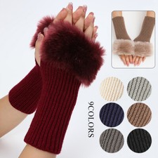 Fingerless Gloves Furry Winter Arm Warmers Women Faux Fur Warm Elbow Mittens  