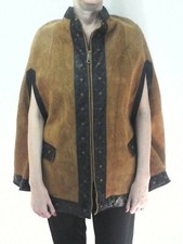 VTG SUEDE PONCHO Handmade Brown Cape Shawl Coat Boho Hippie Rugged Women's OS 