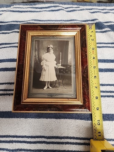 Antique Victorian Framed Photo Young Lady Dress Standing - Picture 11 of 12