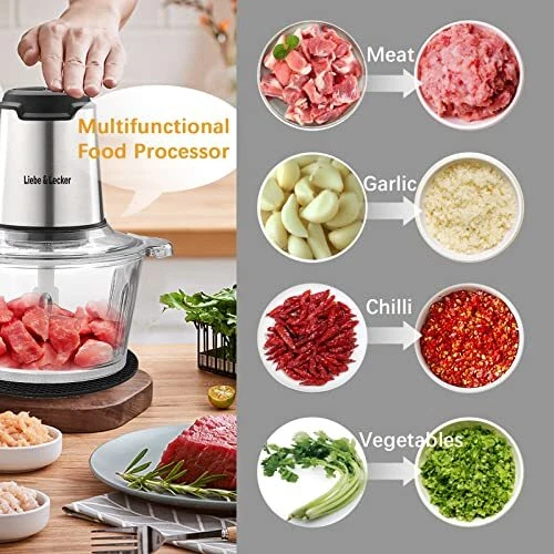 Electric Food Chopper with 2 Bowls 8 Cup, Meat Grinder with 4 Sharp Blades 350W - Image 3 of 4