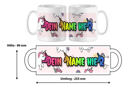 Einhorn Tasse mit Wunschname, Namensbecher,Namenstasse Kindertasse