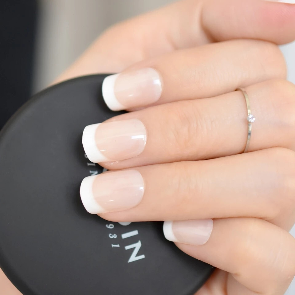24 Press on Nails kit with glue short french mani white tip