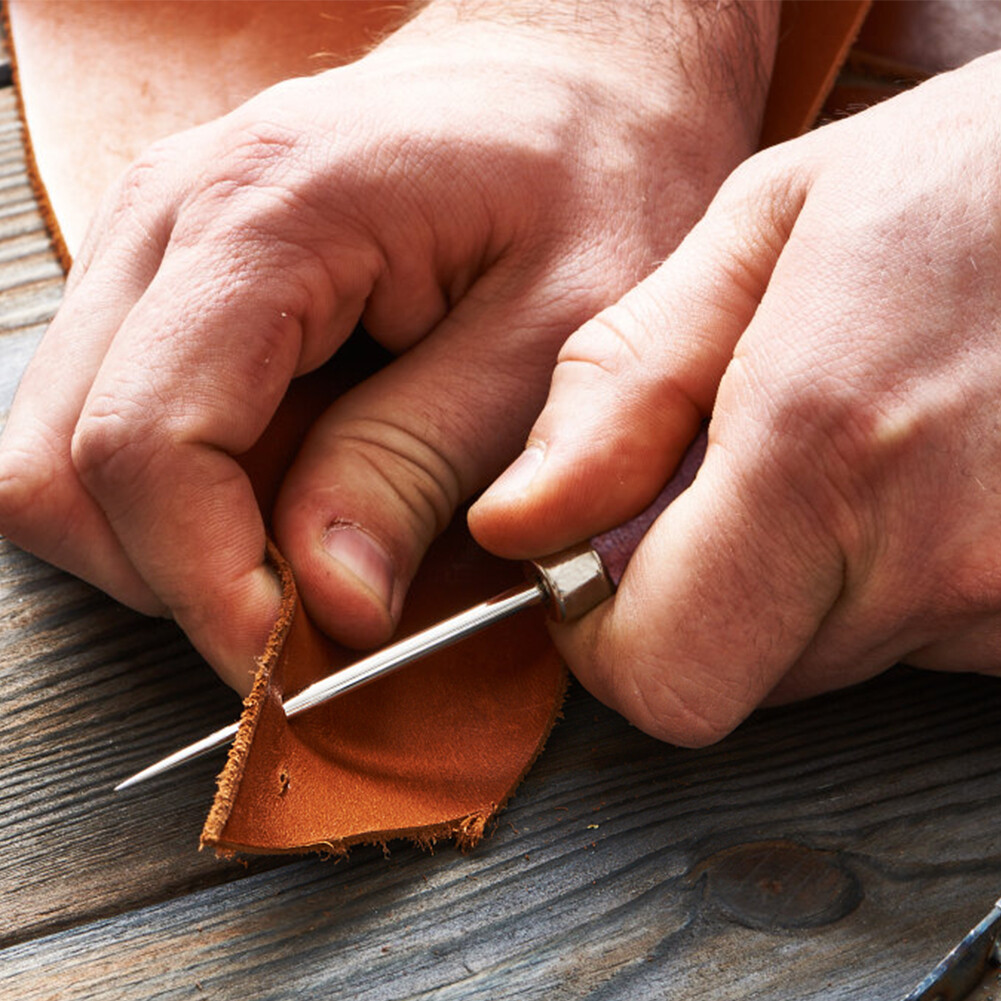2pcs Hole Punch Repair Shoes Craft With Wooden Handle For Leather