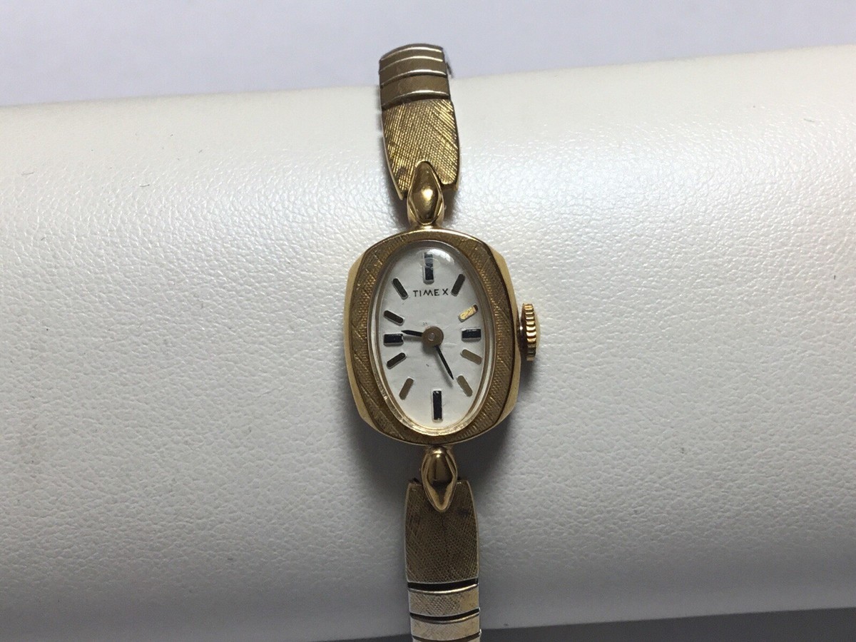 Vintage TIMEX Ladies Oval Shaped Watch Gold Tone Mechanical  display picture 3